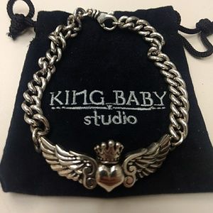 King Baby Curblink Winged Crowned Heart Bracelet